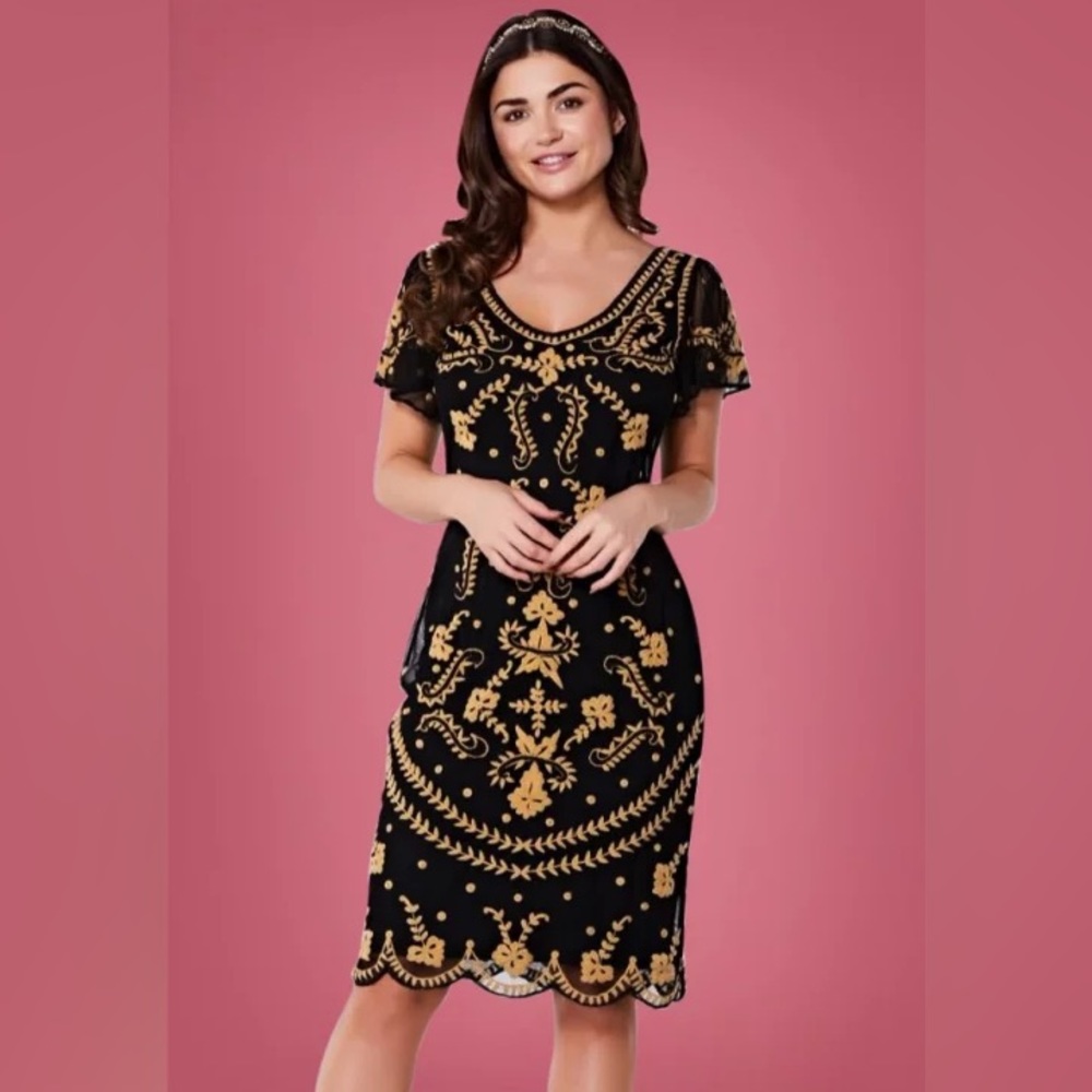 20s Florence Flapper Dress in Black & Gold.